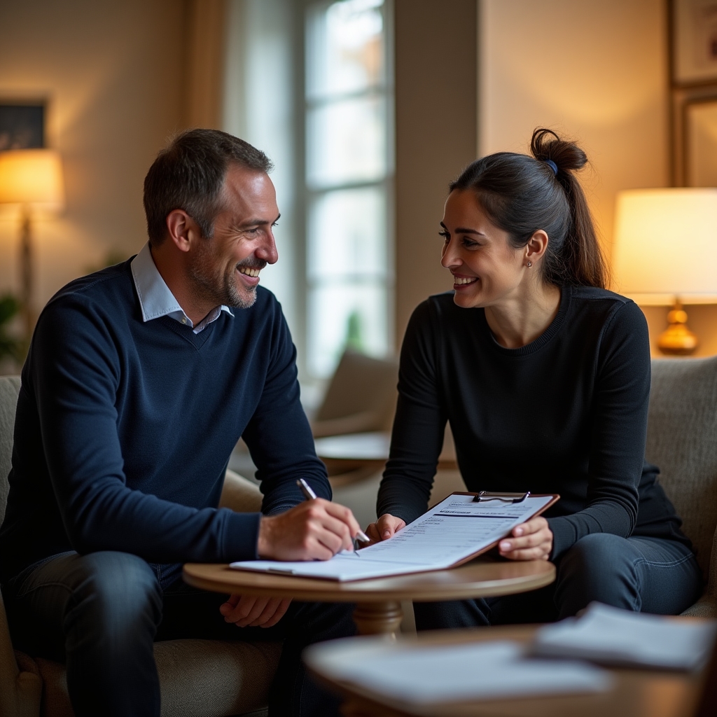 Moving consultant discussing a relocation plan with a client at a table